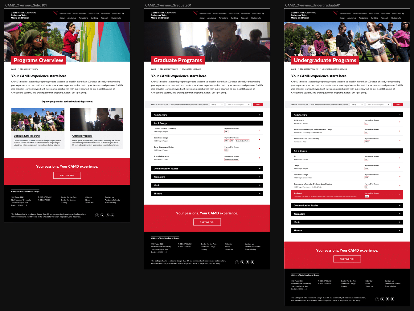 CAMD Northeastern Website design by Quick Brown Fox